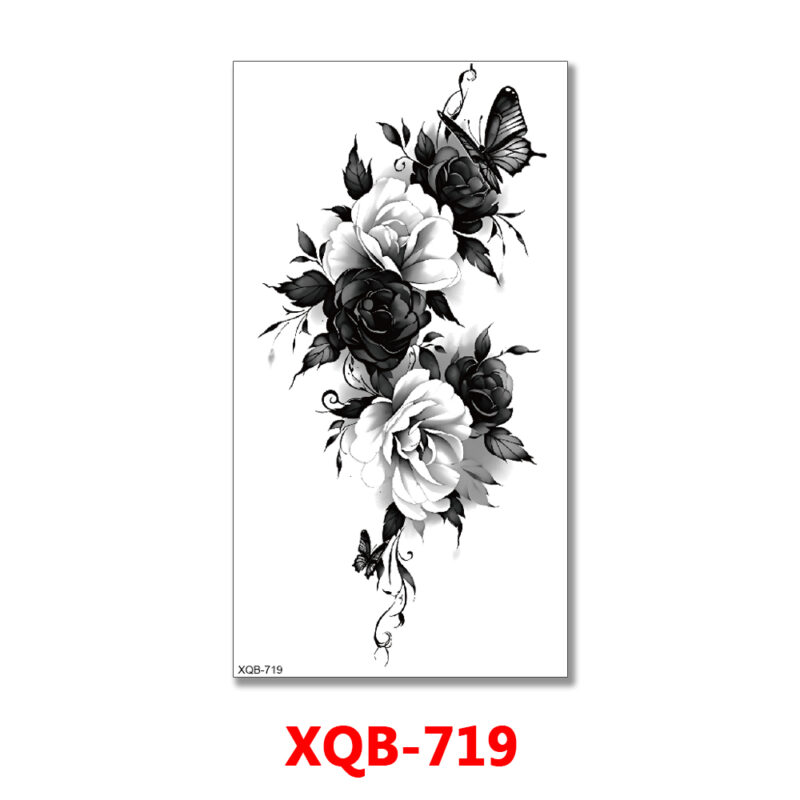 Black and White Flowers Temporary Tattoo