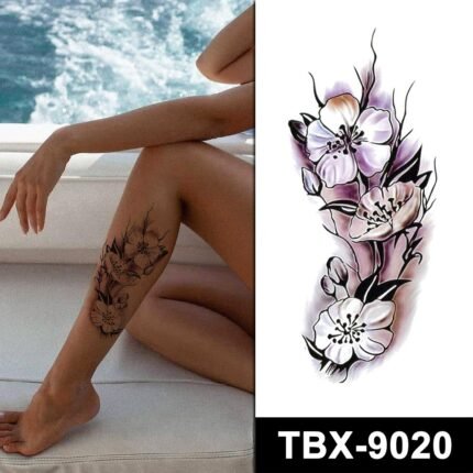 TEMPORARY TATTOO BLACK PURPLE FLOWERS
